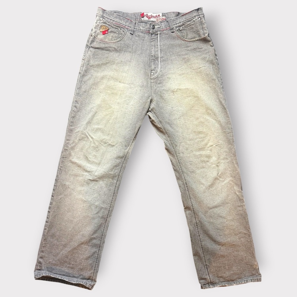 Akademiks Jeanius Level 0100964 Grey Denim Jeans Y2K Baggy Streetwear Mens‎ 36